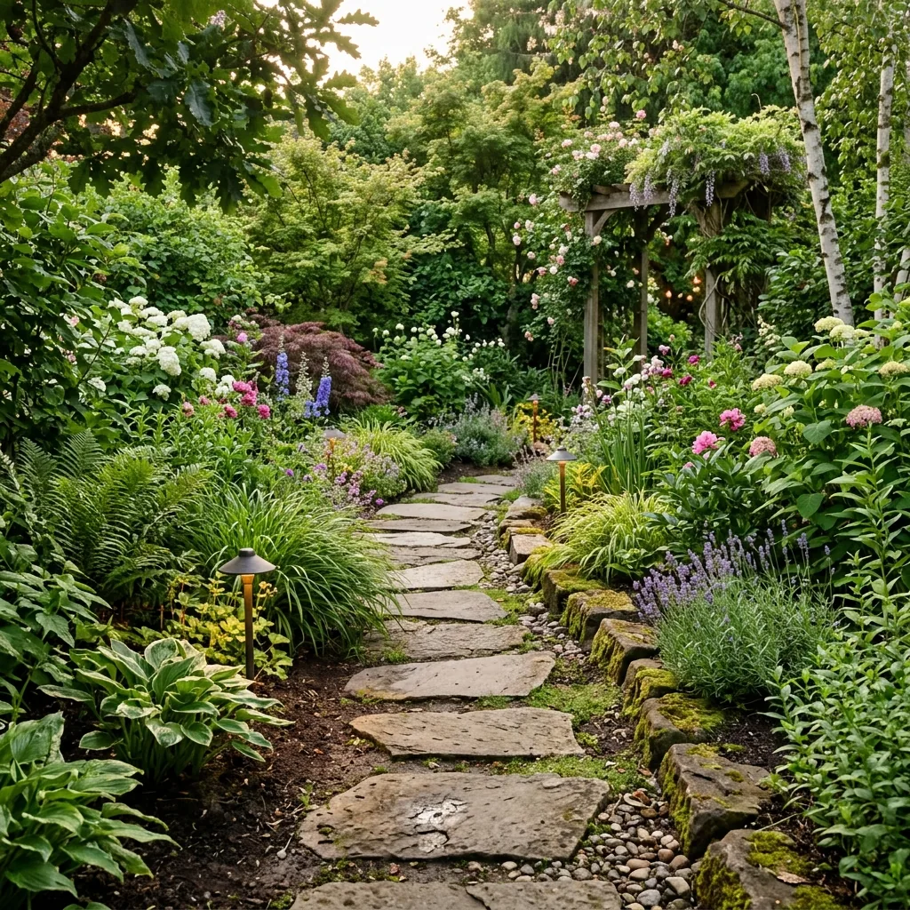 Garden walkway with natural stone interlock in Ottawa